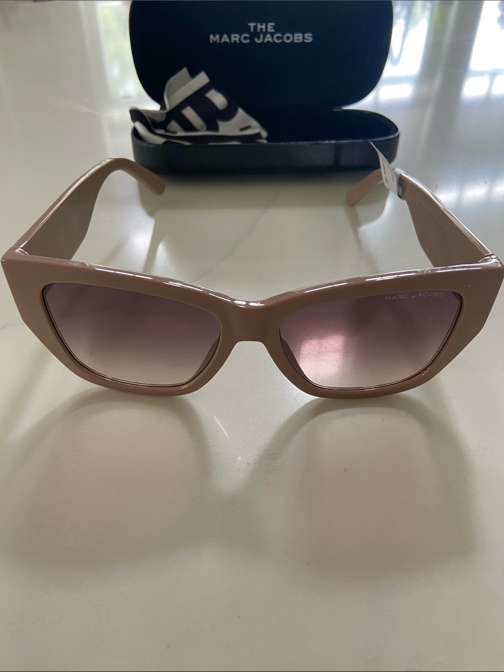 Marc Jacobs Women’s Pink-Tan Frame Sunglasses with Pink Gradient Lenses